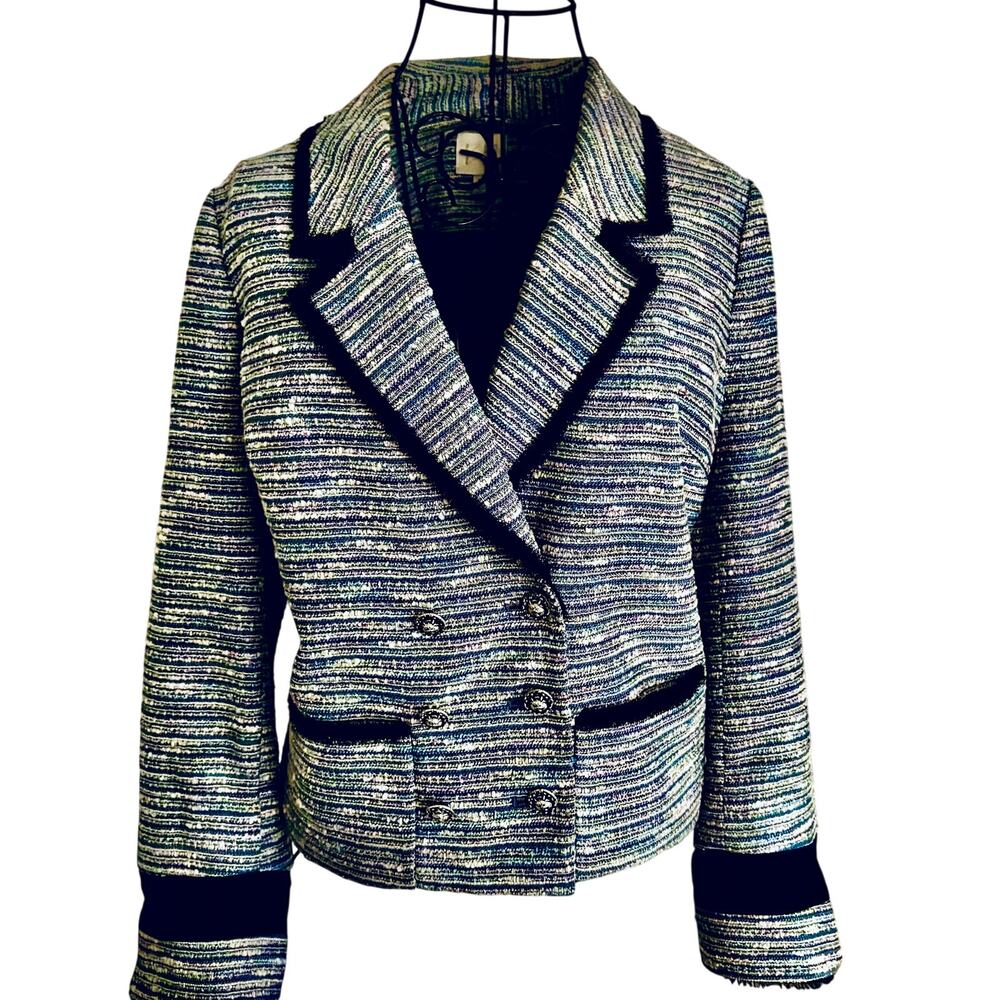 Anthropologie Coquille Today's Special Tweed Fringe Parisian Jacket Striped